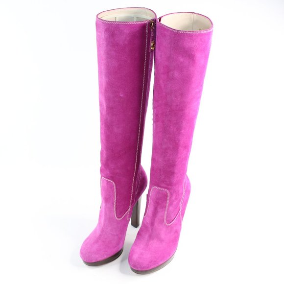 Dsquared2 Pink Leather Knee High Full Zip Boots #137 - Picture 5 of 13